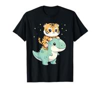 Gráfico de Dinosaurio T-Rex montado en Gatito Tigre Camiseta