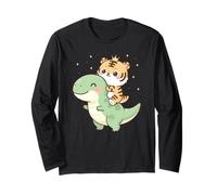 Gráfico de Dinosaurio T-Rex montado en Gatito Tigre Manga Larga