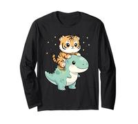 Gráfico de Dinosaurio T-Rex montado en Gatito Tigre Manga Larga