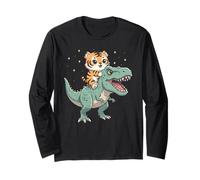Gráfico de Dinosaurio T-Rex montado en Gatito Tigre Manga Larga