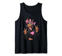 Gráfico de Doble Signo de la Paz de Doberman Pinscher Girl guiñando un Ojo Camiseta sin Mangas