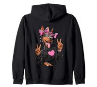 Gráfico de Doble Signo de la Paz de Doberman Pinscher Girl guiñando un Ojo Sudadera con Capucha