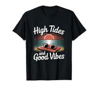 Gráfico de escena de playa de mareas altas y buenas vibraciones Camiseta