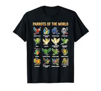 Gráfico de Especies de Aves Loros del Mundo Diseño Educativo Camiseta