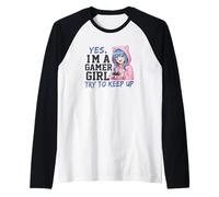 Gráfico de Estilo Anime de Yes I'm A Gamer Girl Try To Keep Up Camiseta Manga Raglan