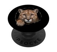 Gráfico de Gato Salvaje de Mountain Lion Breaking Through Torn Hole PopSockets PopGrip Adhesivo