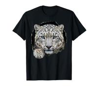 Gráfico de Gato Salvaje de Snow Leopard Breaking Through Torn Hole Camiseta