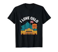 Gráfico de hito I Love Oslo Noruega Camiseta gráfica económica, Hombre, Negro, L