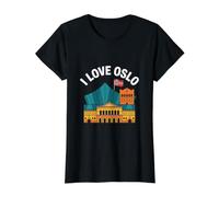 Gráfico de hito I Love Oslo Noruega Camiseta gráfica económica, Mujer, Negro, M