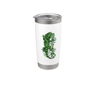 Gráfico de iguana verde de Belice con patrón botánico intrincado Vaso térmico de acero inoxidable de doble pared