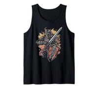 Gráfico de la Feria Renacentista con armadura de caballero medieval, escudo de espada Camiseta sin Mangas