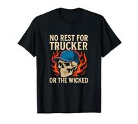 Gráfico de llama de calavera No Rest for the Trucker Camiseta
