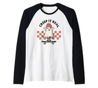 Gráfico de monopatín Creep It Real Skater Ghost, Retro, para Halloween Camiseta Manga Raglan