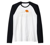 Gráfico de Puesta de Sol de Las montañas de Denver, Colorado, Estilo Vintage Camiseta Manga Raglan