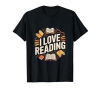 Gráfico de ratón de Biblioteca I Love Reading Enthusiast Camiseta gráfica económica, Hombre, Negro, XL