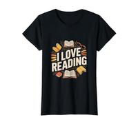 Gráfico de ratón de Biblioteca I Love Reading Enthusiast Camiseta gráfica económica, Mujer, Negro, S