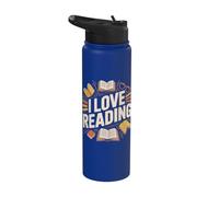 Gráfico de ratón de biblioteca I Love Reading Enthusiast Stainless Steel Insulated Water Bottle