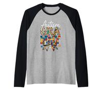 Gráfico de Rompecabezas con Lazo de Leopardo Retro de los Grammy para concientizar sobre el Autismo Camiseta Manga Raglan