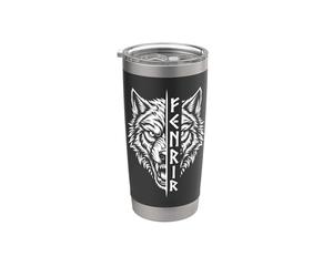 Gráfico de runas vikingas de la mitología nórdica de Fenrir, lobo Vaso térmico de acero inoxidable de doble pared