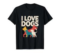 Gráfico de Silueta Colorida I Love Dogs Camiseta gráfica económica, Hombre, Negro, L
