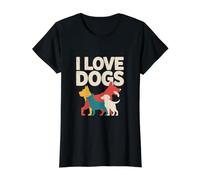 Gráfico de Silueta Colorida I Love Dogs Camiseta gráfica económica, Mujer, Negro, M