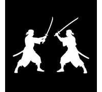 Gráfico de siluetas de lucha con espadas samuráis Calcomanías de grabado 38x51.4cm Cultura del tatuaje Blanco