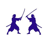 Gráfico de siluetas de lucha con espadas samuráis Pegatinas de grabado 49.4x66.8cm Decoración artística Azul oscuro