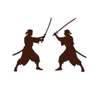 Gráfico de siluetas de lucha con espadas samuráis Pegatinas de grabado 60.8x82.2cm No daña la superficie de la pared Café