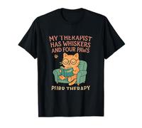 Gráfico de Terapia My Therapist Has Whiskers Cat Purr Therapy Camiseta
