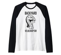 Gráfico de Velociraptor para Patio Trasero con Cabeza de Dinosaurio estilizada Camiseta Manga Raglan