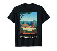 Gráfico de Viaje de Phnom Penh Camboya Temple Skyline Camiseta