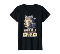 Gráfico Divertido con Cita de Lobo «Always Be Yourself», Amante de los Lobos Camiseta gráfica económica, Mujer, Negro, M