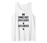 Gráfico Divertido de Books First Coffee Always Cats Forever Camiseta sin Mangas