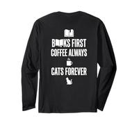 Gráfico Divertido de Books First Coffee Always Cats Forever Manga Larga