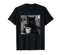 Gráfico Divertido de Cocina Vintage Good Morning Black Cat Coffee Camiseta