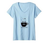 Gráfico Divertido de I Like Coffee and Maybe 3 People Camiseta Cuello V, Mujer, Azul Bebé, M