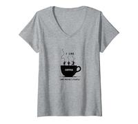 Gráfico Divertido de I Like Coffee and Maybe 3 People Camiseta Cuello V, Mujer, Gris Jaspeado, M