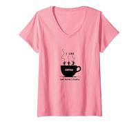 Gráfico Divertido de I Like Coffee and Maybe 3 People Camiseta Cuello V, Mujer, Rosado, M