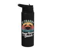 Gráfico divertido de vacaciones de verano If Crabby Please Return To Beach Stainless Steel Insulated Water Bottle
