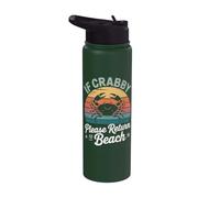 Gráfico divertido de vacaciones de verano If Crabby Please Return To Beach Stainless Steel Insulated Water Bottle