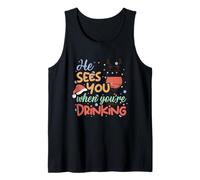 Gráfico Divertido de Vino navideño con Texto en inglés He Sees You When Youre Camiseta sin Mangas