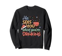 Gráfico Divertido de Vino navideño con Texto en inglés He Sees You When Youre Sudadera