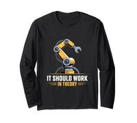 Gráfico divertido It Must Work In Theory Funny Worker Hand Robot Manga Larga