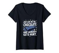 Gráfico Divertido para Amantes de la Comida Just Give Me The Chocolate Camiseta Cuello V, Mujer, Negro, L