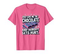 Gráfico Divertido para Amantes de la Comida Just Give Me The Chocolate Camiseta, Hombre, Rosa Jaspeado, S
