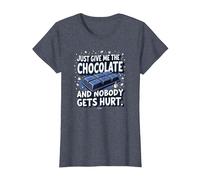 Gráfico Divertido para Amantes de la Comida Just Give Me The Chocolate Camiseta, Mujer, Azul Jaspeado, XS