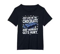 Gráfico Divertido para Amantes de la Comida Just Give Me The Chocolate Camiseta, Mujer Tallas Grandes, Negro, 3XL Grande