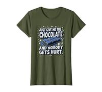 Gráfico Divertido para Amantes de la Comida Just Give Me The Chocolate Camiseta, Mujer, Verde Oliva, XL