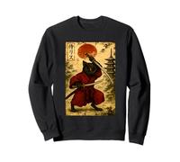 Gráfico Divertido Vintage japonés del Gato Negro Samurai Sudadera
