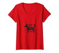 Gráfico Doggy Style is My Life Pet Lover Camiseta Cuello V, Mujer, Rojo, S